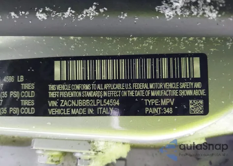 2020 Jeep Renegade Latitude 4X4 из США, поврежденный, VIN ZACNJBBB2LPL54594